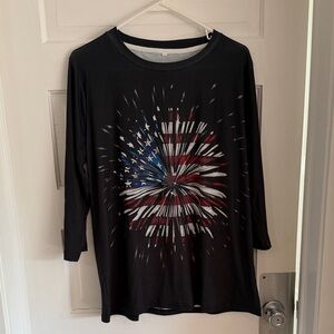 Source Unknown Black Long Sleeve Tee with American Flag Design